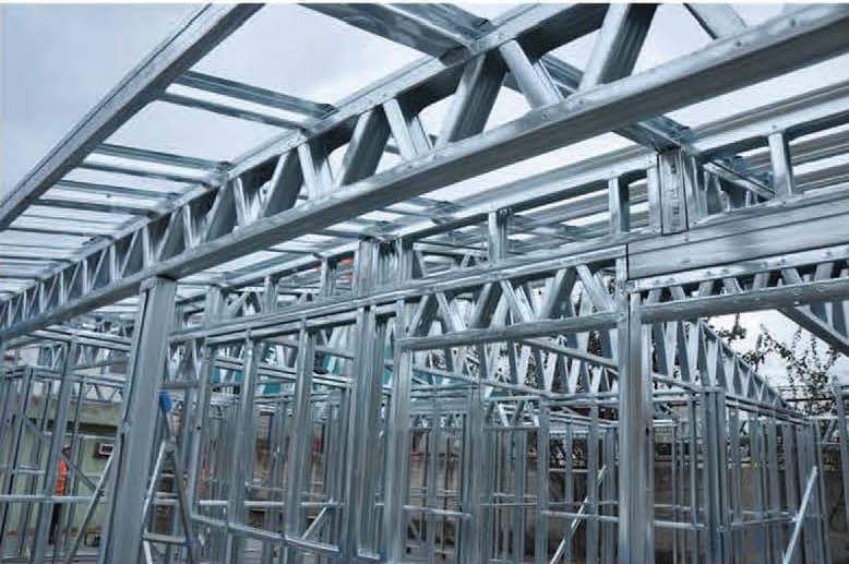 Light-gauge steel-framed building structure under construction